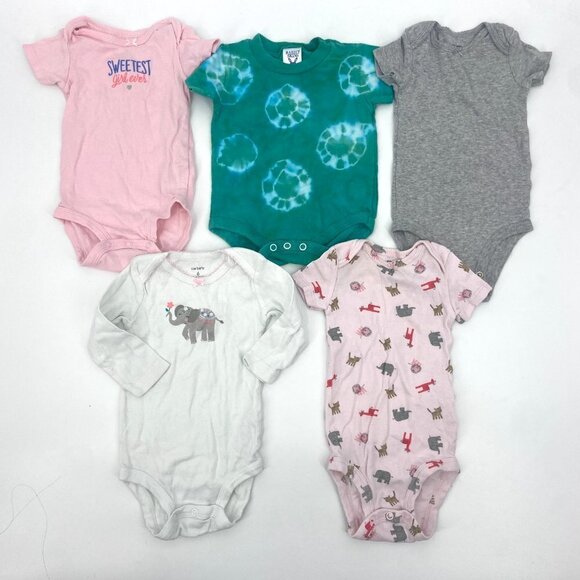 6 MONTHS Set of 5 Baby Girl Onesies Random Brands - Picture 1 of 2